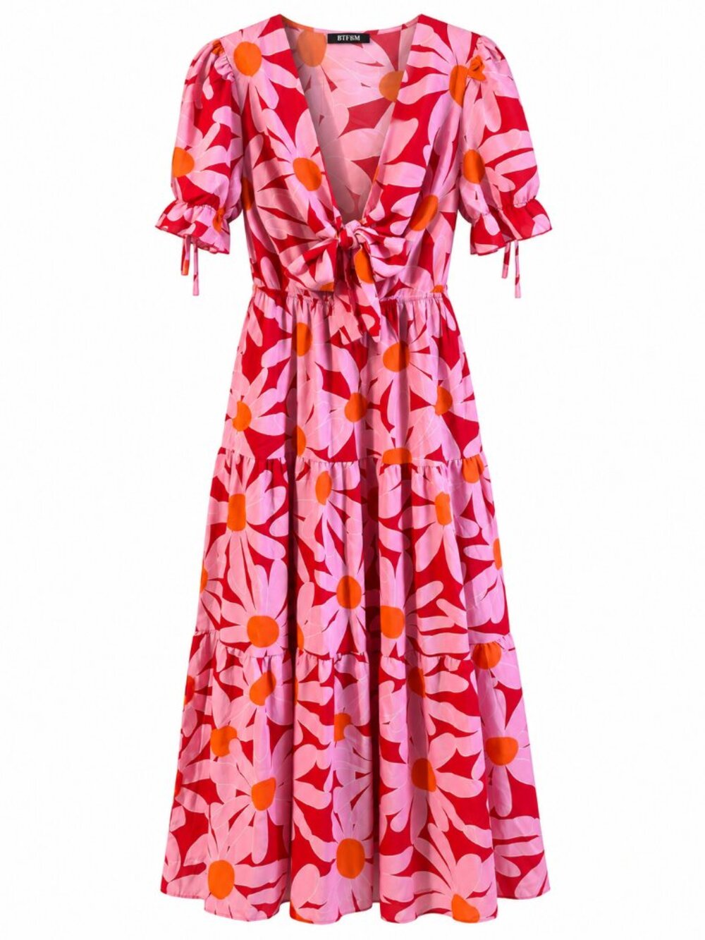 BTFBM Bright & Vibrant Floral Puff Sleeve Maxi Dress, Large